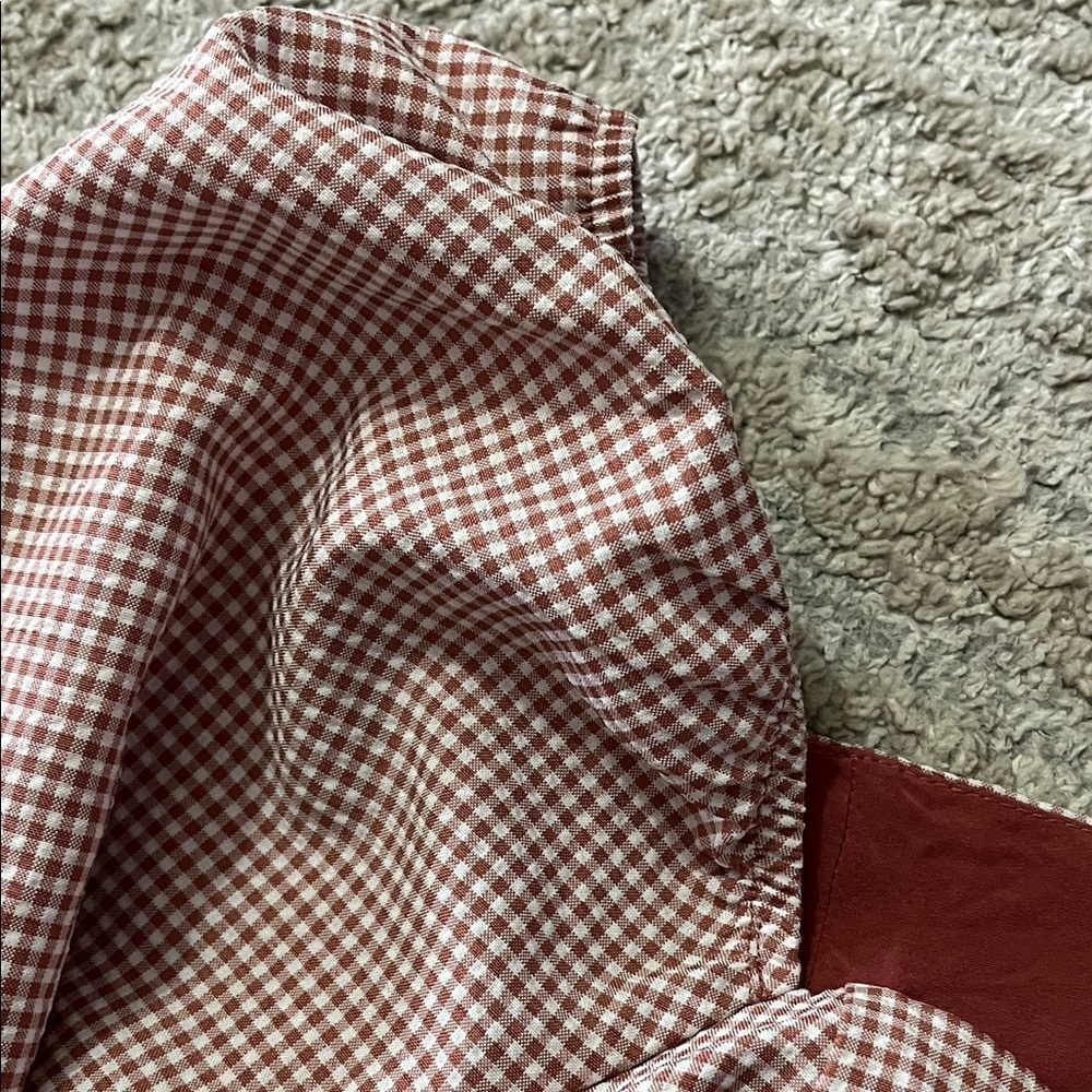 Lulus Demure and Sweet Terracotta Pink Gingham Button-Front Long Sleeve Top XL - Picture 8 of 10